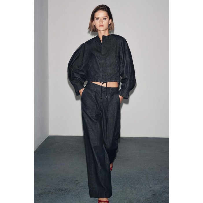 ZARA 플리츠 주름 데님 팬츠 ZW 컬렉션  블루 234343