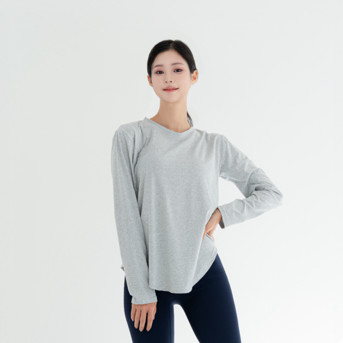 루나인 피치 기모 힙커버 스판 여성 스포츠 긴팔 티셔츠