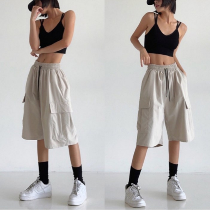 마엘 카고 버뮤다팬츠 여성 밴딩