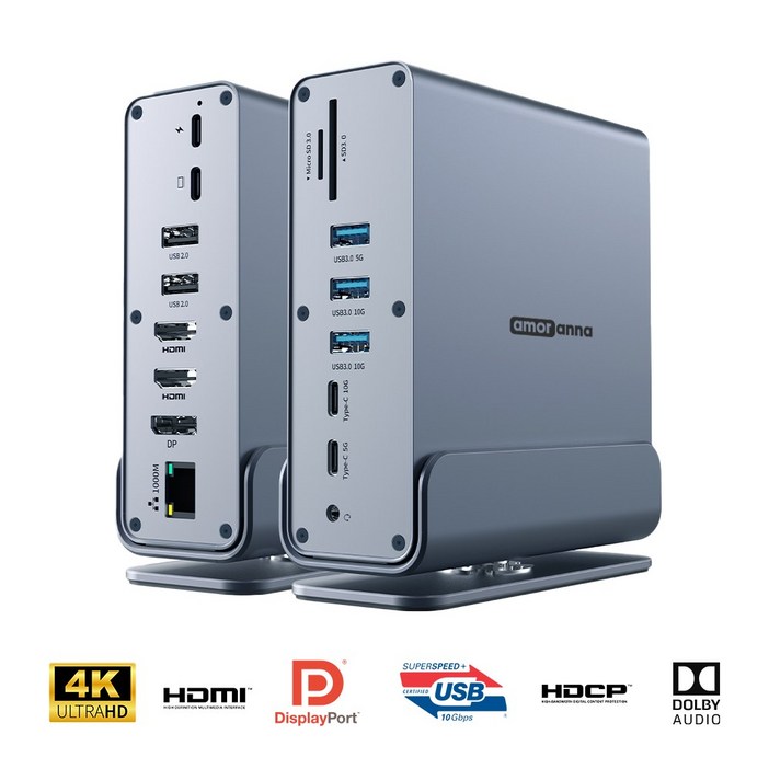 아모란나 C타입 15in1 멀티 허브 USB4 도킹스테이션 트리플 듀얼 4K 60hz 모니터, 단일색상, 1개