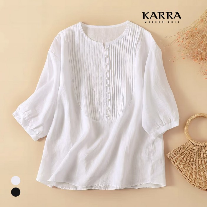 KARRA 77까지바스켓플리츠블라우스A4M1353