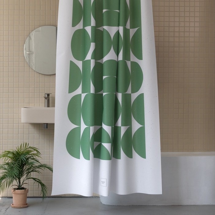 원세븐나인 패브릭 샤워커튼 레트로플로, 레트로플로-그린, 1개