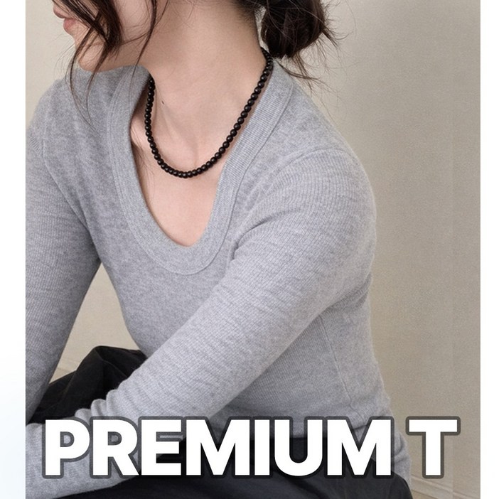 밀크린 여성 골지 라운드넥 티셔츠 긴팔티 슬림핏 U넥 이너티 6COLOR