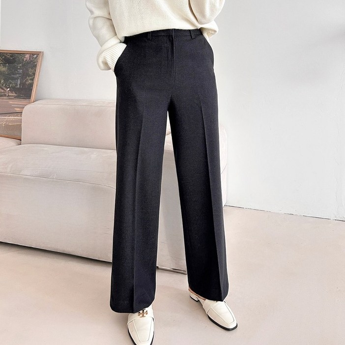 디아웃핏 여성 울 기모 밴딩 슬랙스 스판 바지 팬츠 일자 세미 와이드 부츠컷