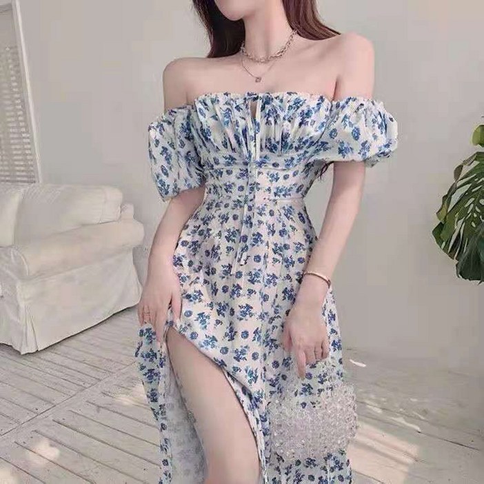 블루 플라워 프렌치 원피스 QZ047