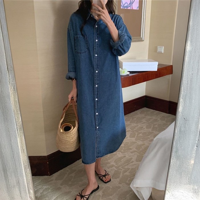 블랑루즈 포포인 포켓 블루 롱 원피스