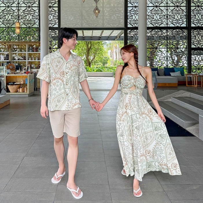 [44~77] 로맨스 증명 휴양지 커플룩 신혼여행 여름 바캉스 허니문 하와이안 시밀러룩 세트 휴가 여행용