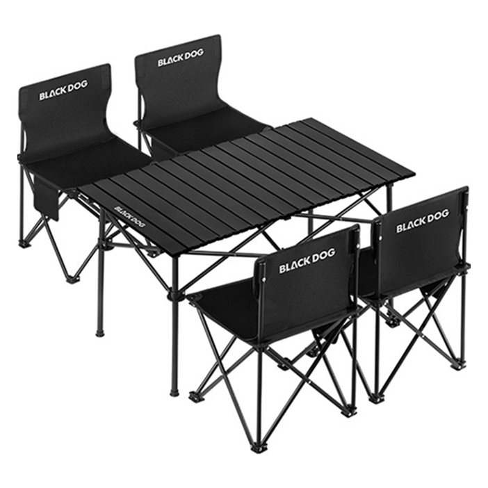 BLACKDOG 고강도 탄소강 경량 접이식 캠핑 테이블 + 의자 4개입 D2550JJ03755