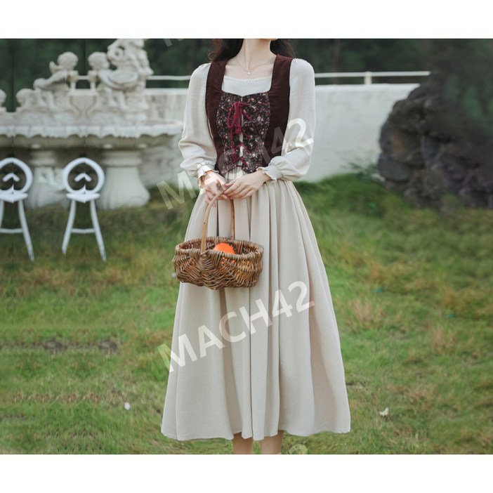 복고드레스 졸업사진 빈티지 중세시대 유럽 롱 스커트 드레스 도레미송 언니 알프스