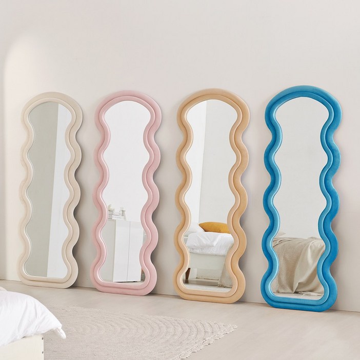 브리에 인테리어 현관 와이드 스탠드거울 웨이브 물결 비정형 전신거울, 04.물결 전신거울 800 아이보리