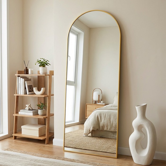 안토크 아치형 스탠드전신거울 벽걸이거울 1600*530mm, 골드