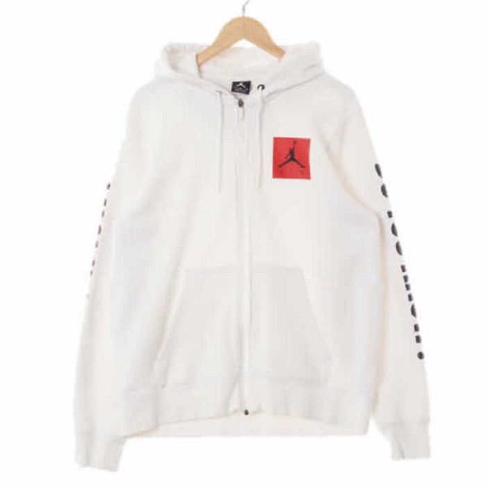 7764 조던화이트 프린팅 면혼방 박스로고텍스트후드집업 M