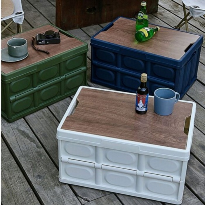 에스앤탑 접이식 폴딩 캠핑 테이블박스 우드상판 이동식 정리함