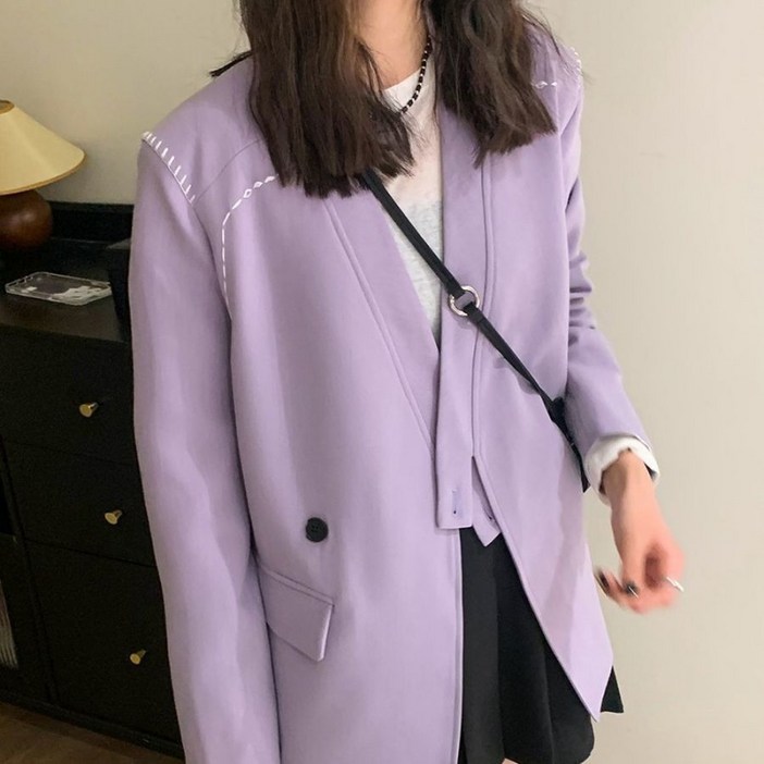해피유통   여성 퍼플 정장 코트 봄 패션 캐주얼 정장 코트   BJJ001