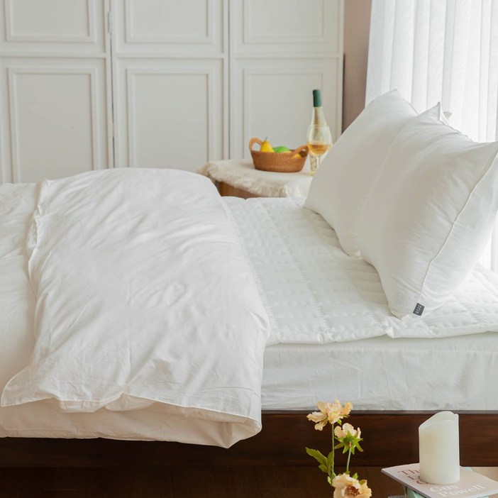 디저트 순면 100 호텔식 사계절 이불커버, 크림화이트