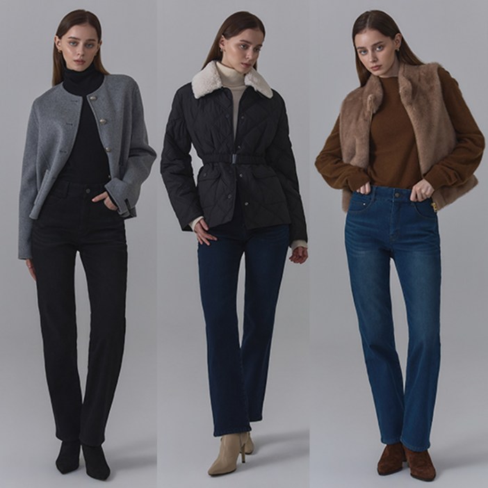 뱅뱅 24FW 여성 겨울 기모 본딩 라이크라 스트레이트 데님