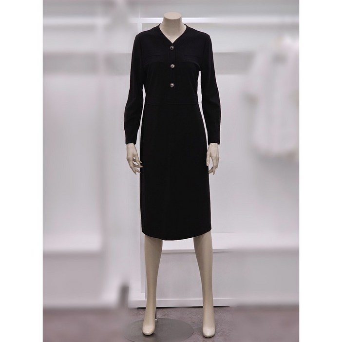 프렐린 블랙 져지 소재 V넥 원피스 RJO243030