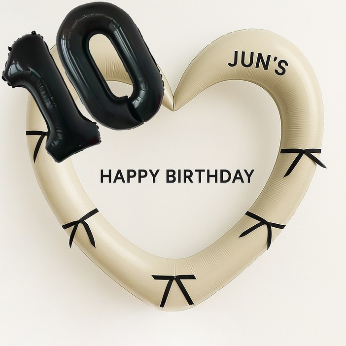 해피제이니 블랙 숫자 하트프레임 풍선 생일파티용품세트프리레터링 시트지 포함 포토존, 1세트, 10 크림하트