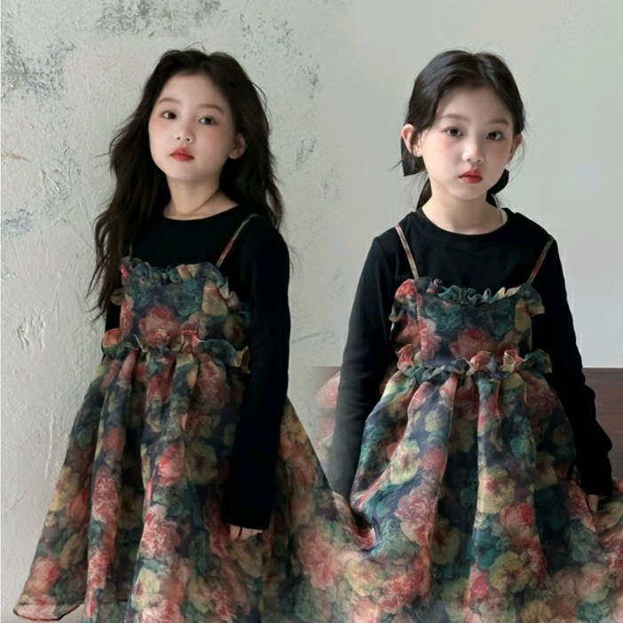 아짱 키즈 아동 여아 봄 가을 신상 원피스 블랑카 오간자 원피스 2종세트 이너티 드레스