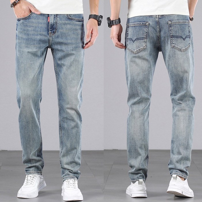 남성 일자청바지 스판 슬림핏 워싱데님팬츠 T696
