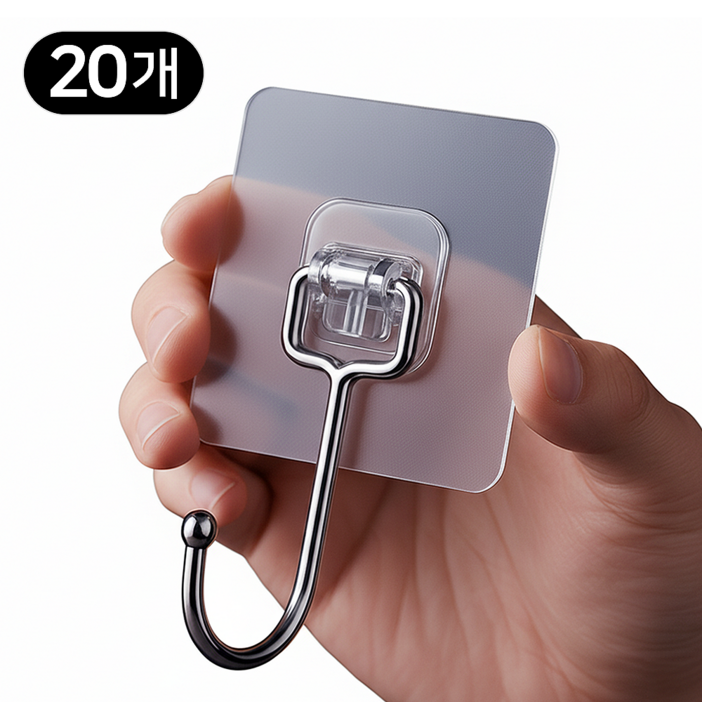누픽 초강력 무타공 접착식 후크 걸이, 투명, 20개