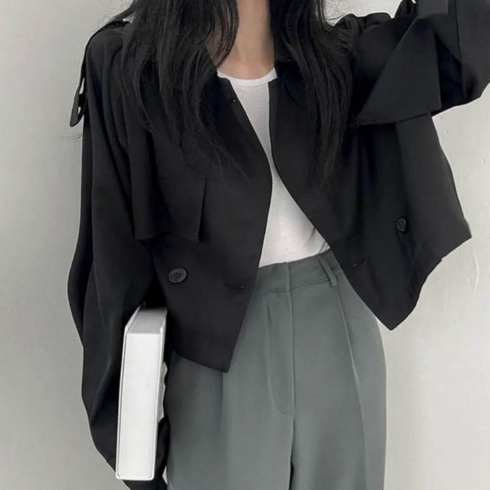 여성 2컬러 봄가을 간절기 클래식 포멀 더블 크롭자켓 자켓 간절기재킷 블래이저 여자 가을재킷