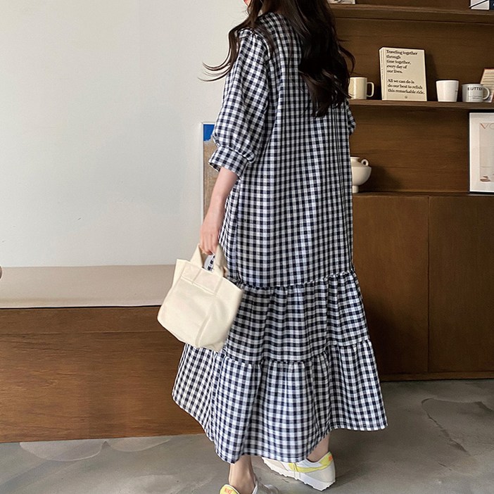 [세인트이브] OD503 체크 빅사이즈 캉캉원피스