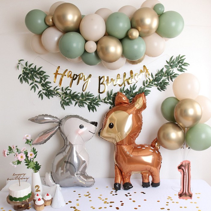 이벤트홀릭 토끼 사슴 풍선 생일 파티 용품 세트 두돌생일상