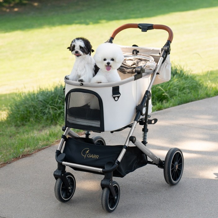 가르르 접이식 애견 강아지 유모차 분리형, 크림 실버, 1개