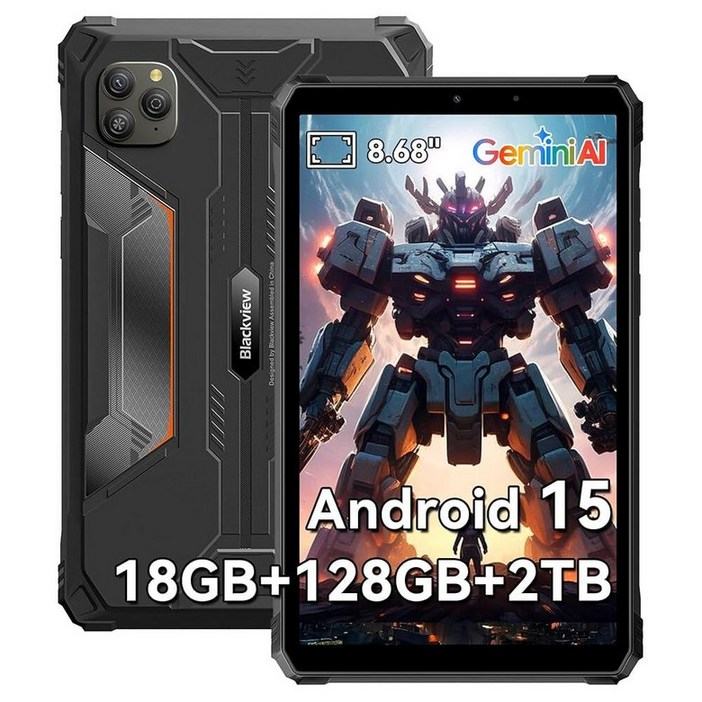 Blackview 9인치 견고한 태블릿, 안드로이드 15 방수 태블릿 wirh Gemini AI, 18GB128GB TF 2TB, 180Hz, IP68IP69K, MILS