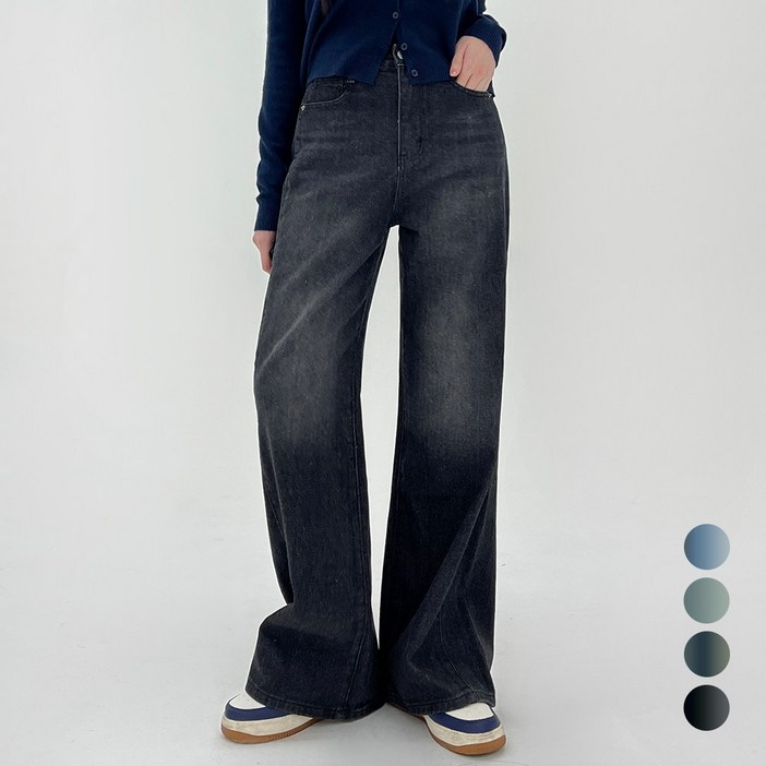 코모도 여성 와이드 청바지 절개 라인 4컬러 ( 2단기장 )