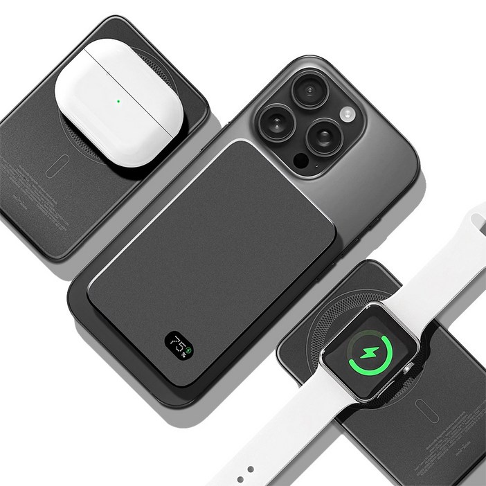 모두스마일 3in1 고속충전 맥세이프 보조배터리, 그레이 10000mAh