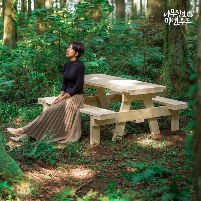 올리브가구 일체형 야외원목테이블 카페테이블 야외평상 바베큐그릴 파라솔 별도 야외테이블세트, 도색월넛