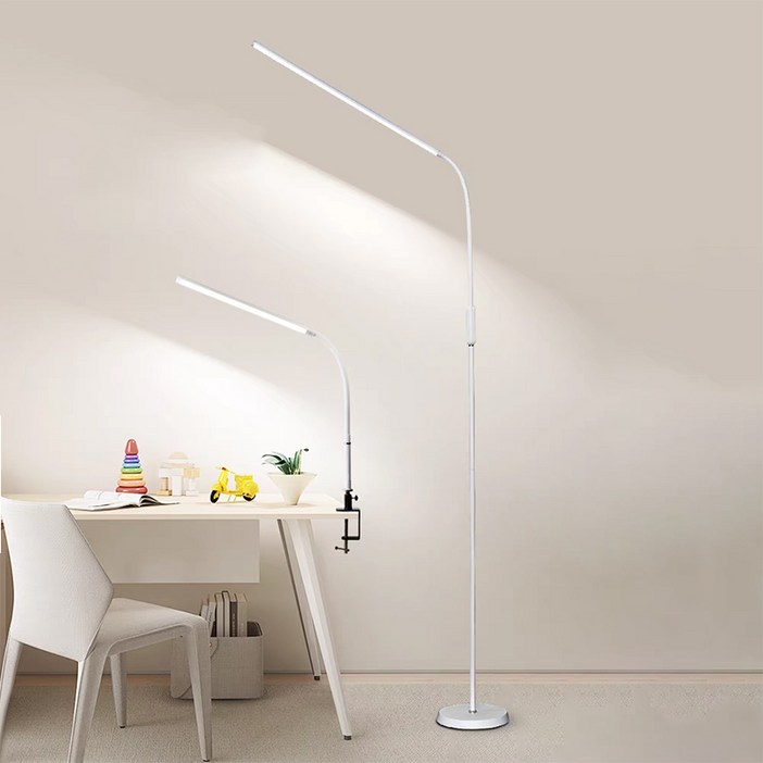ALLILIO 거실 LED 플로어램프 집게 책상 스탠드 밝기, 색온도 조절 가능 블루라이트 차단 시력보호 스탠드클램프식 겸용 12W