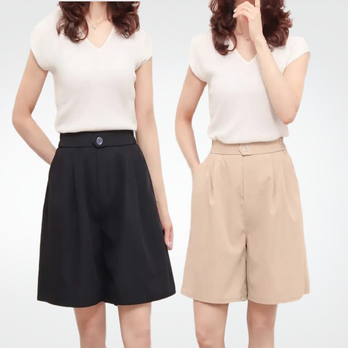 바이엘라 여성 A라인 정장 링클프리 여름 반바지 2P