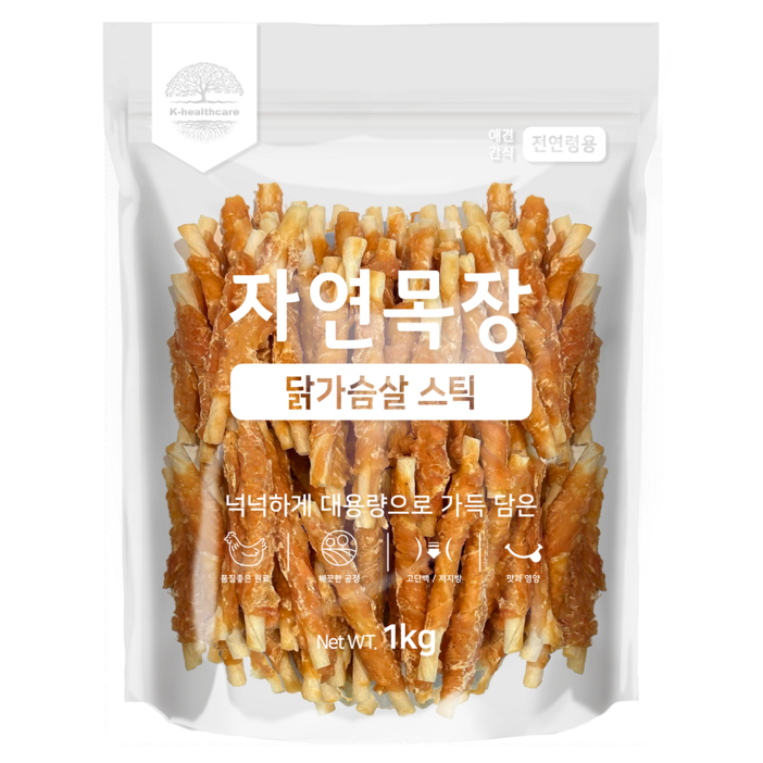 펫시밀 자연목장 대용량 오리가슴살 트위스트 가성비 강아지간식, 닭가슴살 스틱 1kg, 1kg, 1개