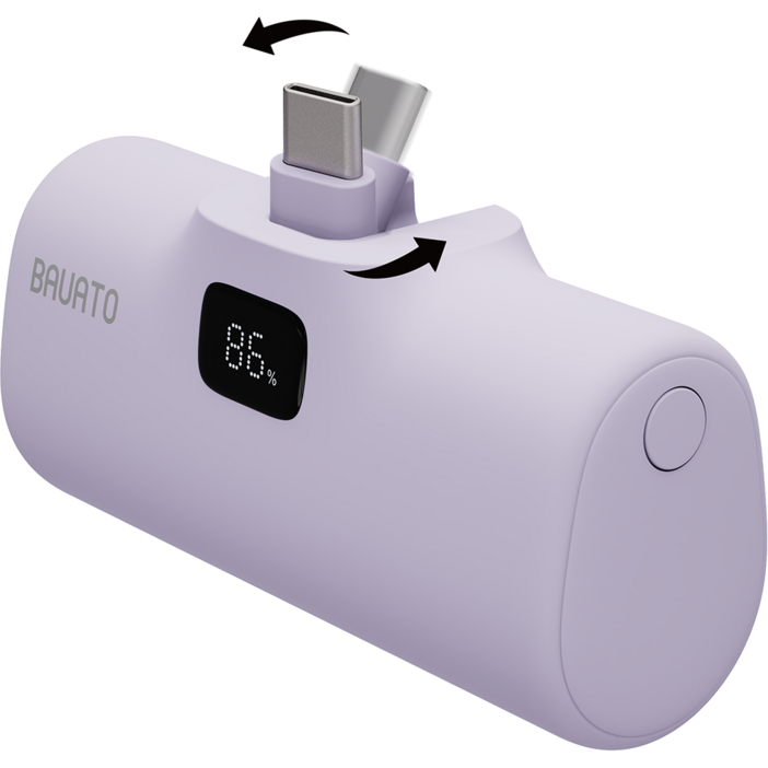 바우아토 단자 접이식 PD 20W 고속 충전 미니 일체형 도킹형 보조배터리 5000mAh, 파스텔퍼플, C타입 바우아토 단자 접이식 PD 20W 고속 충전 미니 일체형 도킹형 보조배터리 5000mAh, 파스텔퍼플, C타입