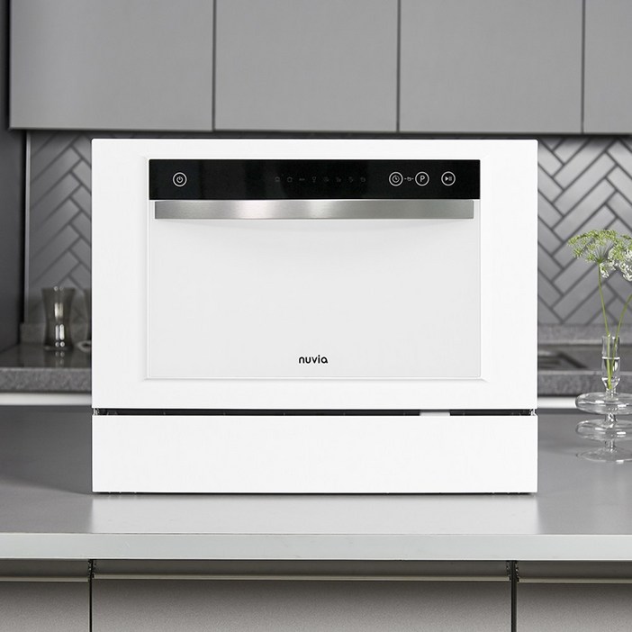 nuvia 누비아 식기세척기 NDWNI6W 6인용 무설치 무타공 자동문열림 UV 소형 미니 원룸