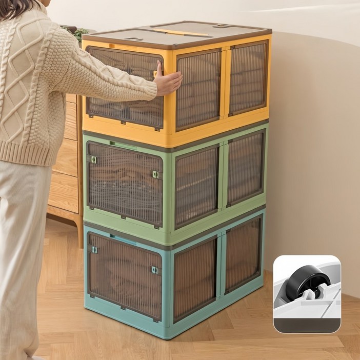 iSOJI 대용량 리빙박스 다용도 접이식 이동식 정리 수납함, 3개, 색깔 섞기