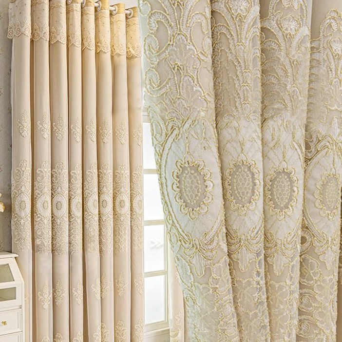 HAROO 아일렛형 유럽식 화려함 커튼 거실 암막 이중 고급  커튼 1+1