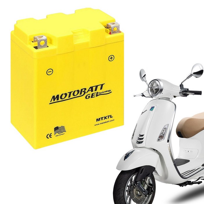 모토뱃젤 오토바이배터리 MTX7L 12V 7AH YTX7LBS 밧데리, 1개, 베스파 프리마베라