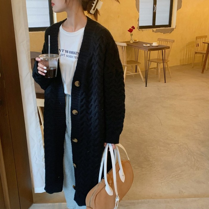 크레스티 여성 루즈핏 롱 가디건  도톰베이직 니트 코트