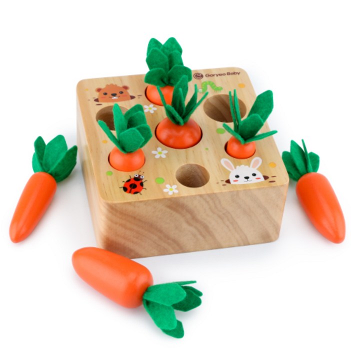 고려베이비 당근뽑기 소근육발달 원목장난감 나무블럭 아기원목교구, 혼합색상, 1개