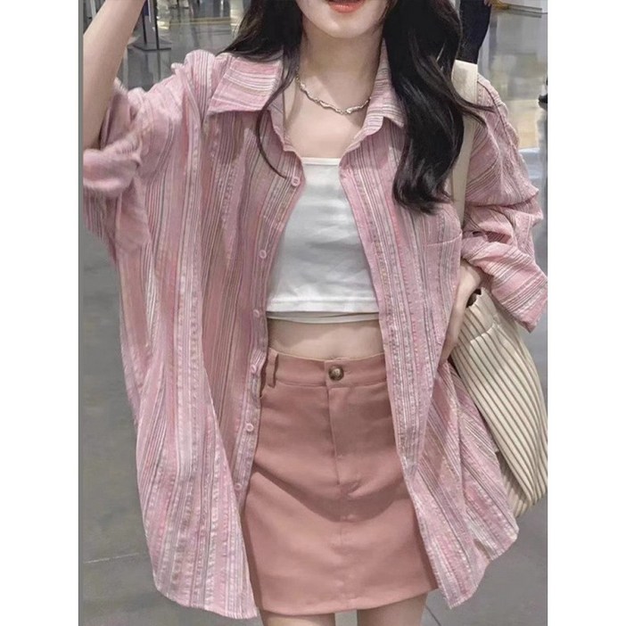 ANYOU 베이직 오버핏셔츠 캐주얼 셔츠 롱슬리브 여성셔츠 빅사이즈 남방 스트라이프셔츠 ANYOU 베이직 오버핏셔츠 캐주얼 셔츠 롱슬리브 여성셔츠 빅사이즈 남방 스트라이프셔츠
