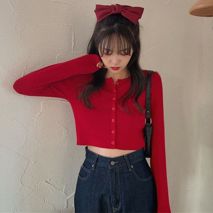 핀디걸 여성 슬림 크롭 긴팔 니트 가디건 A10