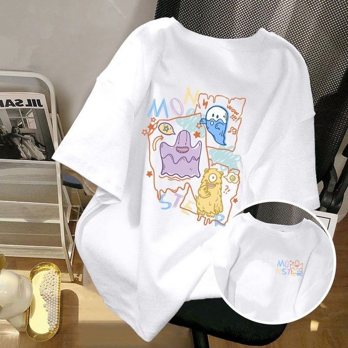 여성용 롱티 프린팅 레터링 여성 여자 반팔 티셔츠 루즈핏 편안한 빅사이즈 티