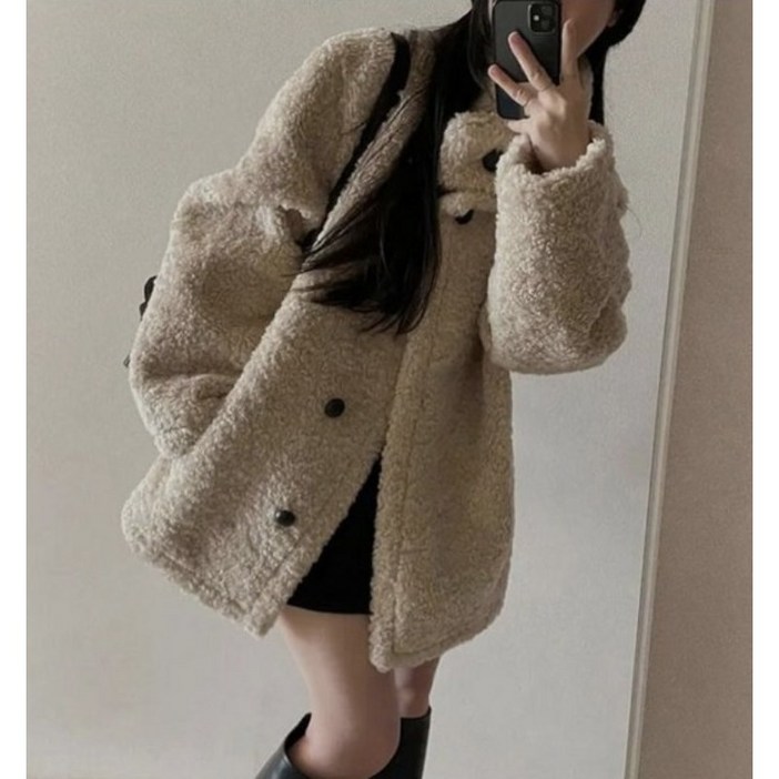 [매일입는] 봄, 겨울 부클 하이넥 무스탕 하프 코트 3color