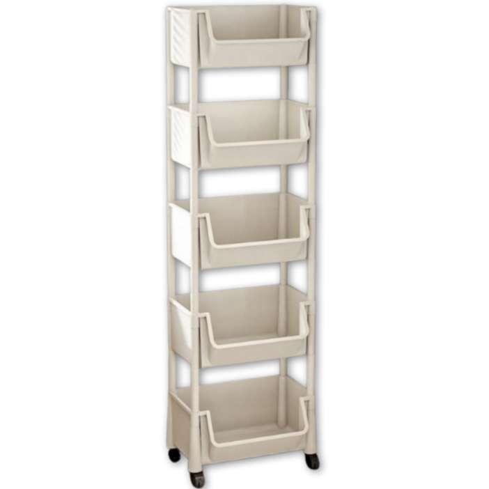 라이프앤컴 이동식 U자형 선반 다용도 정리함 트롤리, 5단, 화이트