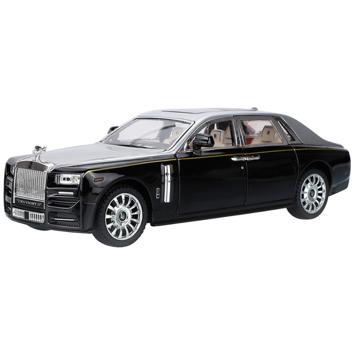 다이캐스트 1:24 롤스로이스 팬텀 합금 풀백 자동차 모형, 1개, 블랙실버