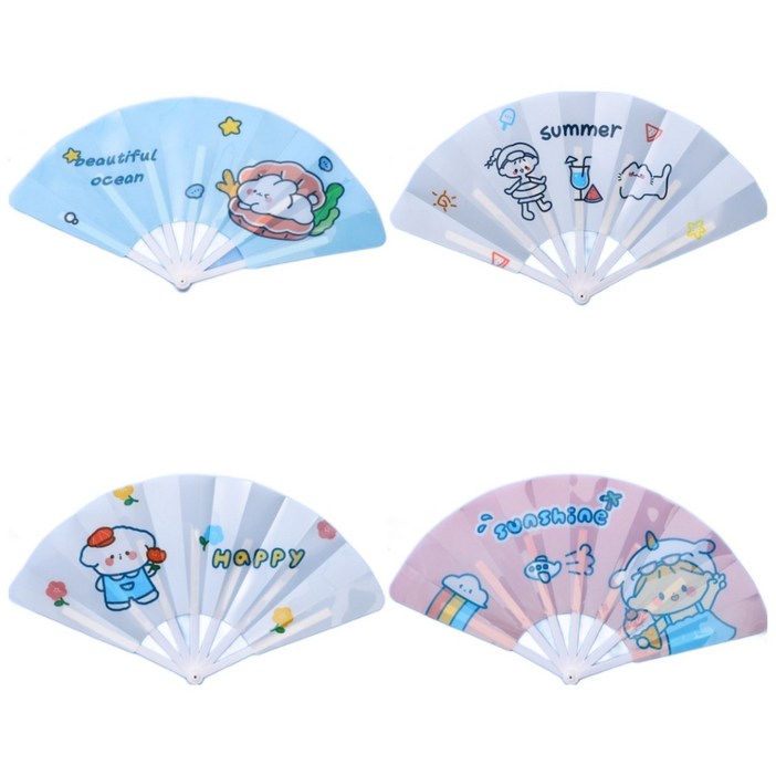 땡구네 귀여운캐릭터 휴대용 접이식부채, 1세트, A